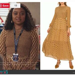 Lightly Worn Elegant Brown Patterned Maxi Dress